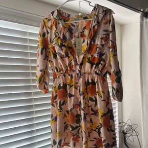 Elegant Floral High-Low Dress in Pink and Orange